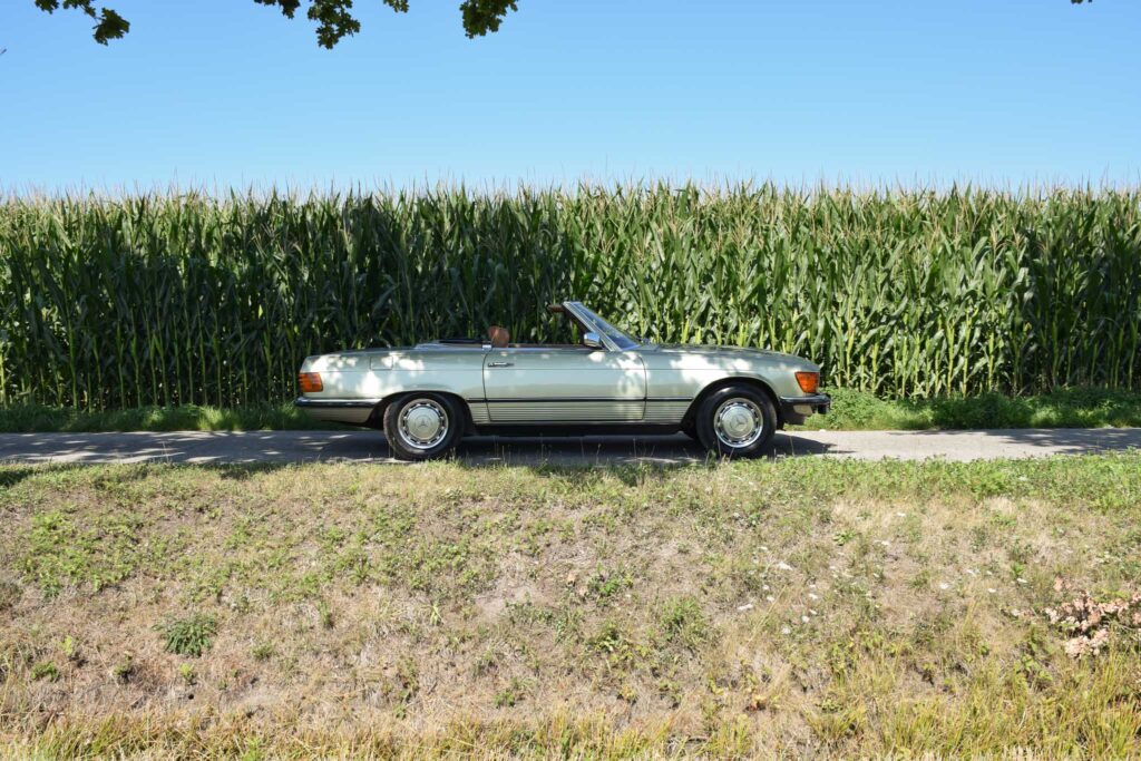 Mercedes-Benz R107 280 SL te koop. Kleur: Thistle Green.